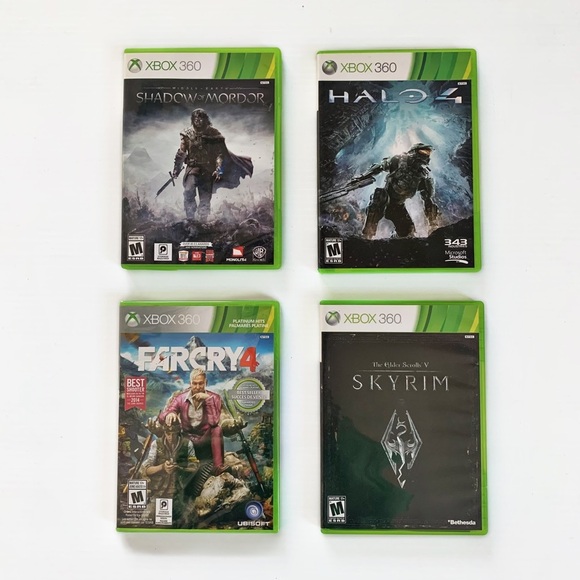 Xbox 360Bundle of 4 Video Games Skyrim/Halo 4/Shadow of Mordor/FarCry 4